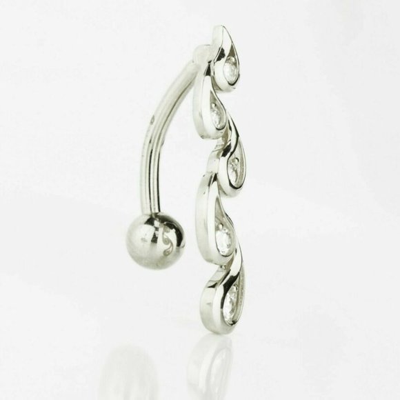 Solid 14k Yellow or White Gold Vertical Drop Top Down Belly Button Ring - Picture 5 of 6